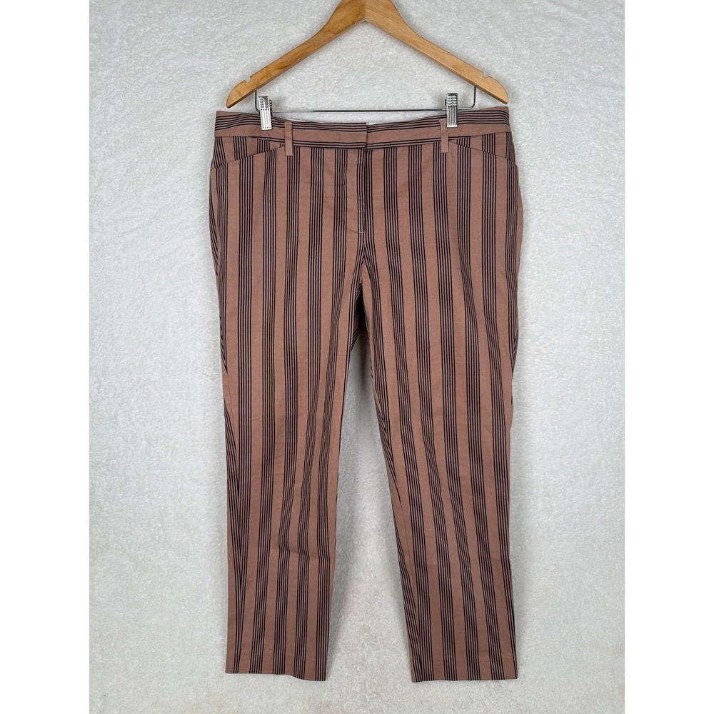 Worthington Slim Ankle Pants Womens 12 Brown Black Striped Low Rise Tapered Leg
